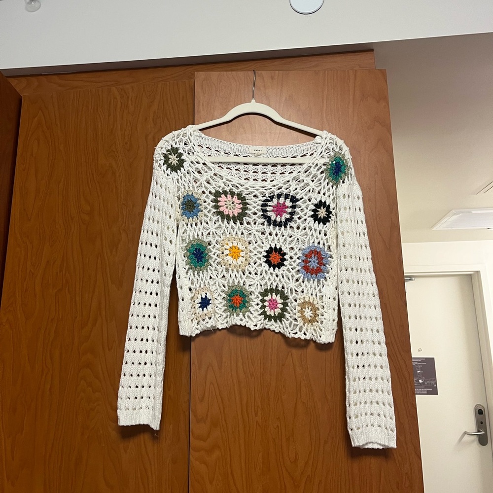 debut Cream Crochet Open-Knit Sweater with floral Pattern